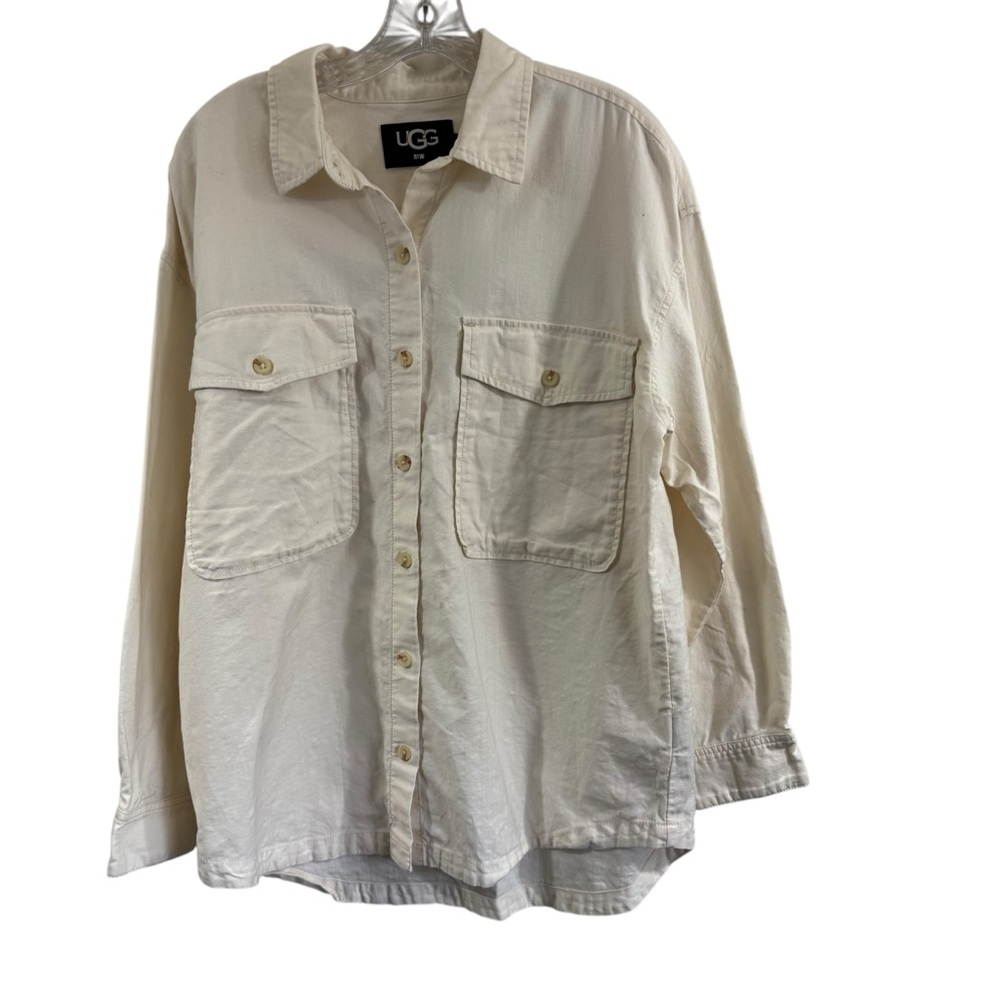 UGG Women's Kimya Long Sleeve Button Down Shirt 100% Cotton Plaster Size Small